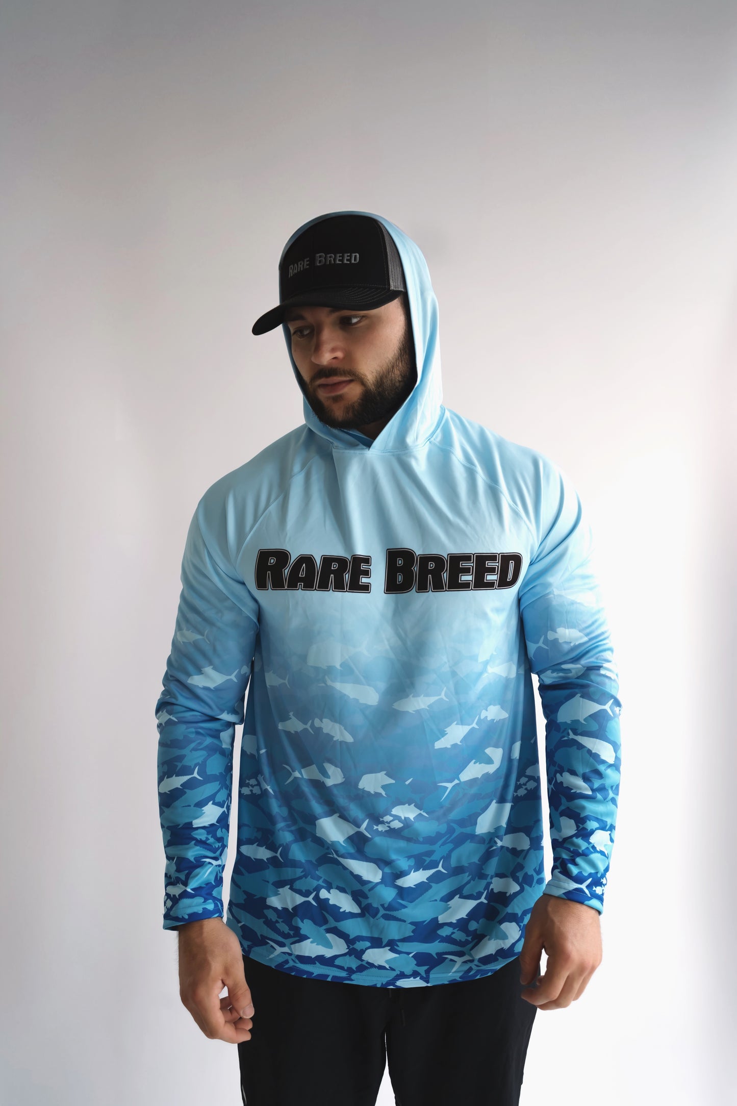 SPF Hooded Long Sleeve Blue Fish Camo