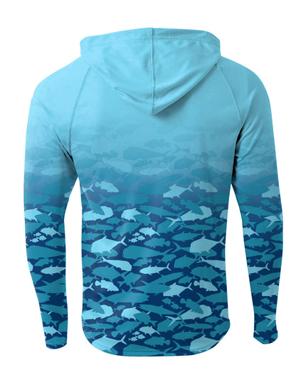 SPF Hooded Long Sleeve Blue Fish Camo